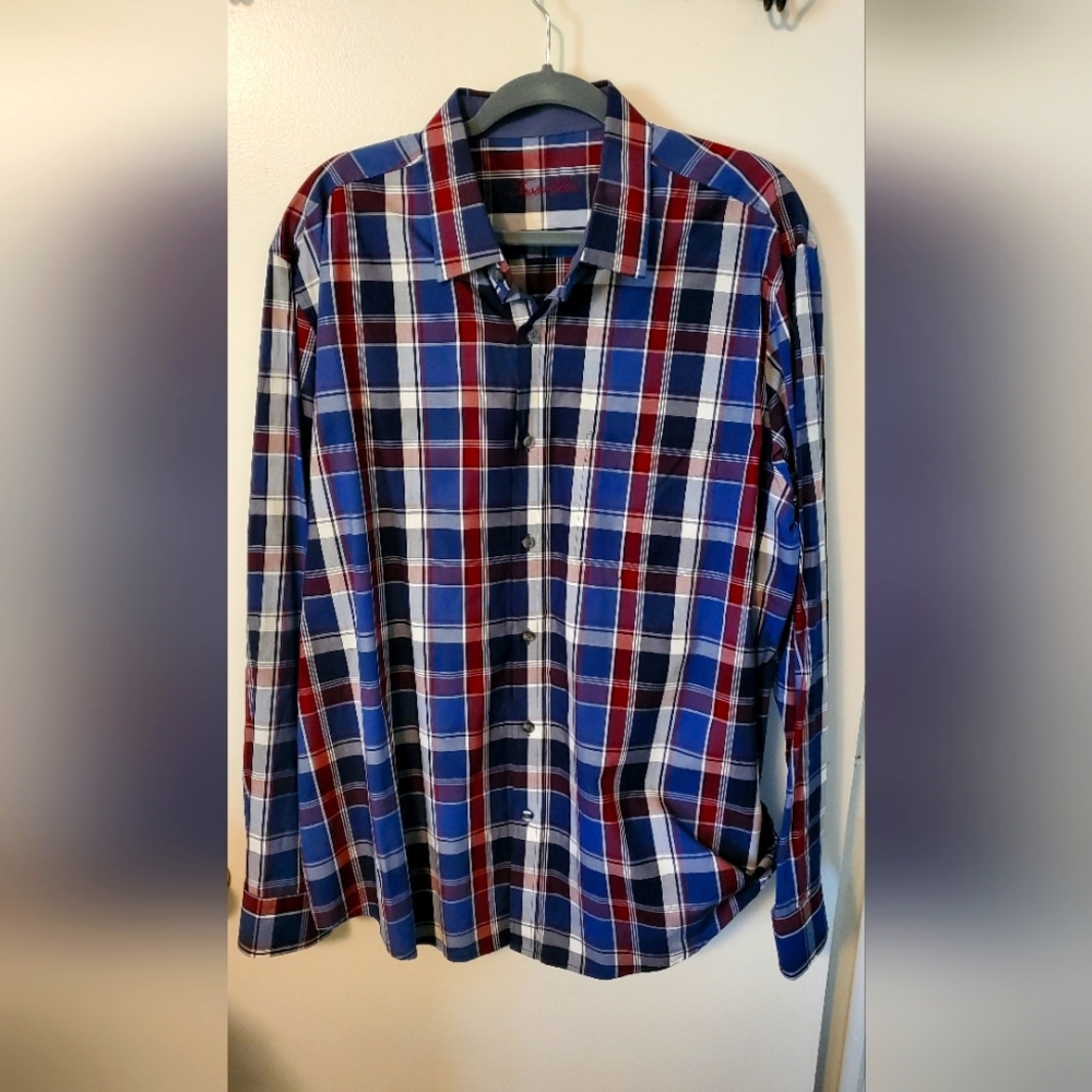 Tasso Elba plaid button down long sleeve shirt